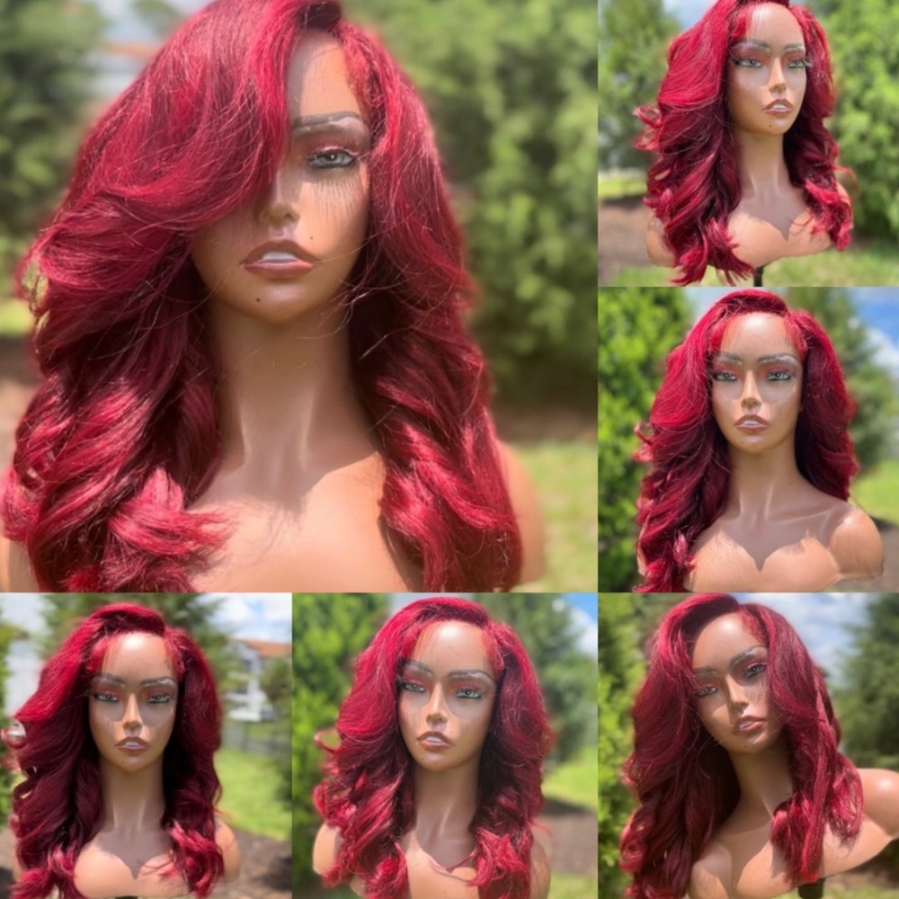 Rihanna Ruby Red Human Hair Body Wave Wig